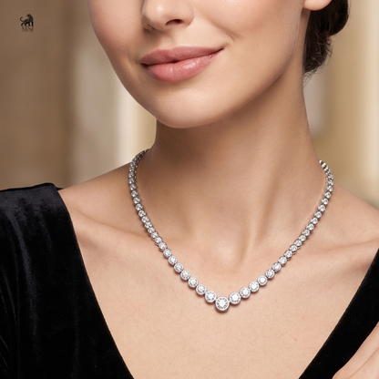 Aurelia Graduated Round Diamond Necklace worn around the neck