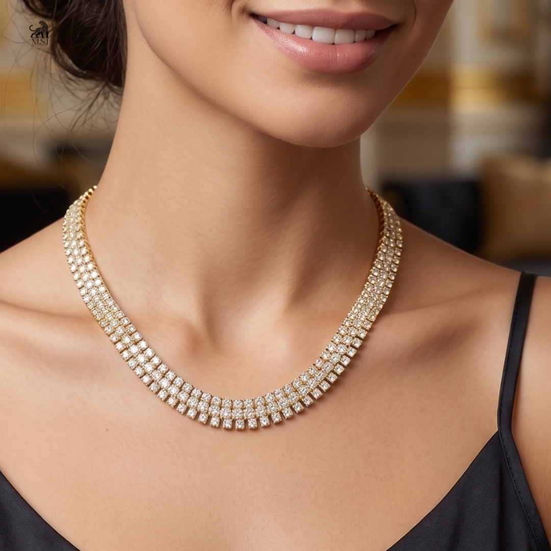 Élan Double Row Diamond Tennis Necklace worn around the neck