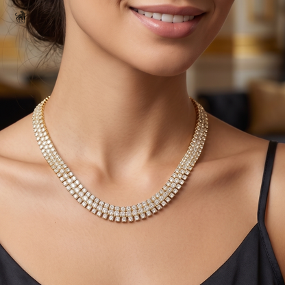 Élan Double Row Diamond Tennis Necklace worn around the neck