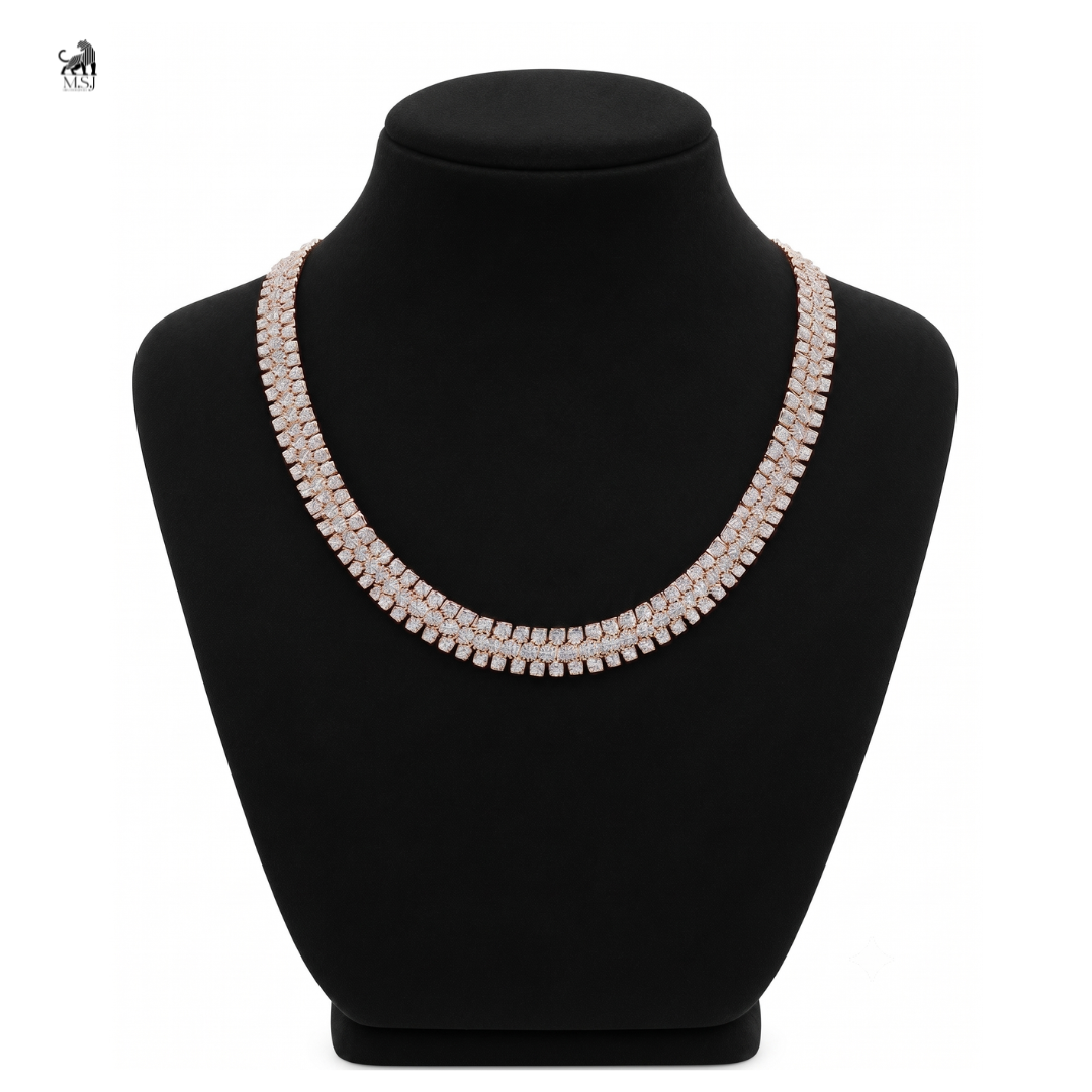 Élan Double Row Diamond Tennis Necklace in rose gold