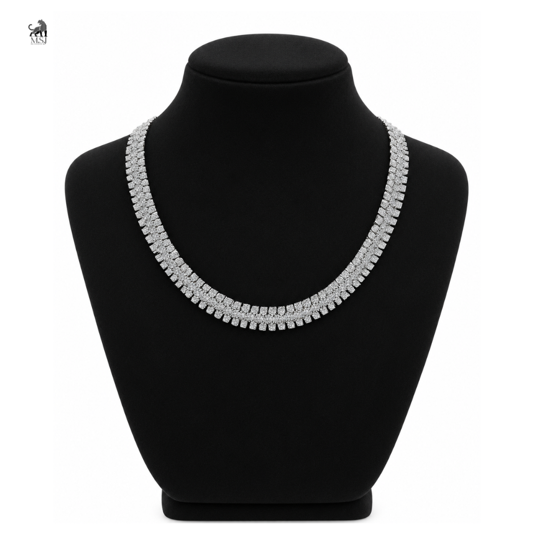 Élan Double Row Diamond Tennis Necklace in white gold