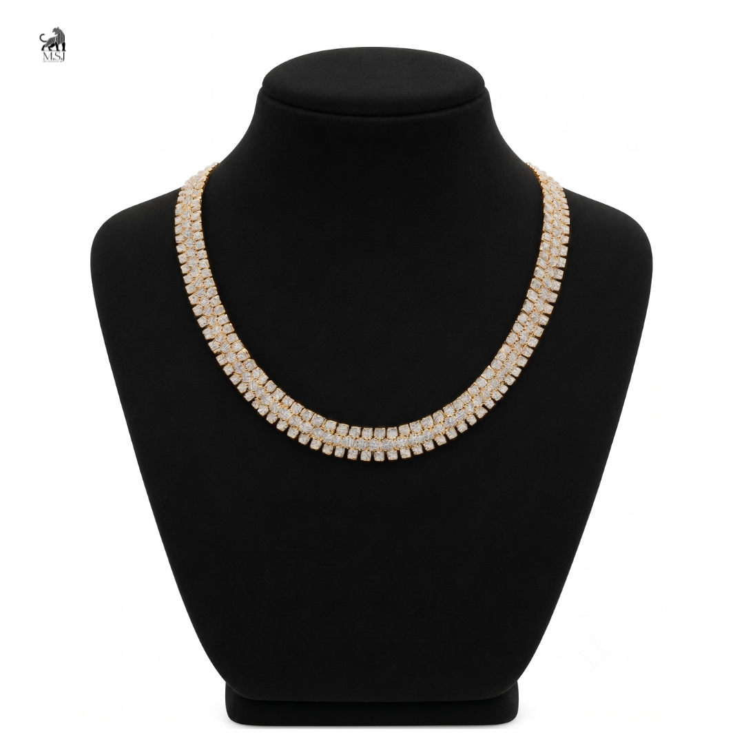 Élan Double Row Diamond Tennis Necklace in yellow gold