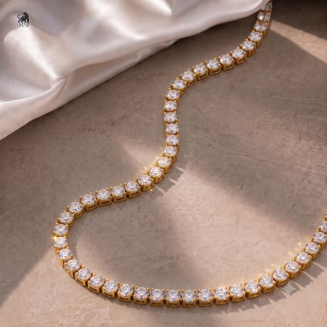 Eterna Round Diamond Tennis Necklace - lab-grown diamond necklace, styled product photo