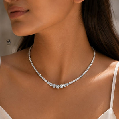 Aurelia Graduated Diamond Necklace worn around the neck