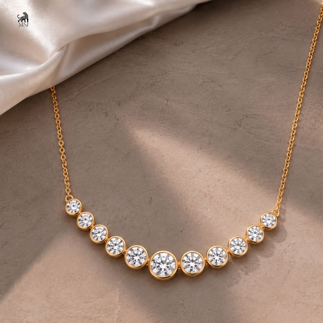 Celeste Graduated Bezel Diamond Necklace - lab-grown diamond necklace, styled product photo