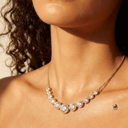Celeste Graduated Bezel Diamond Necklace worn around the neck