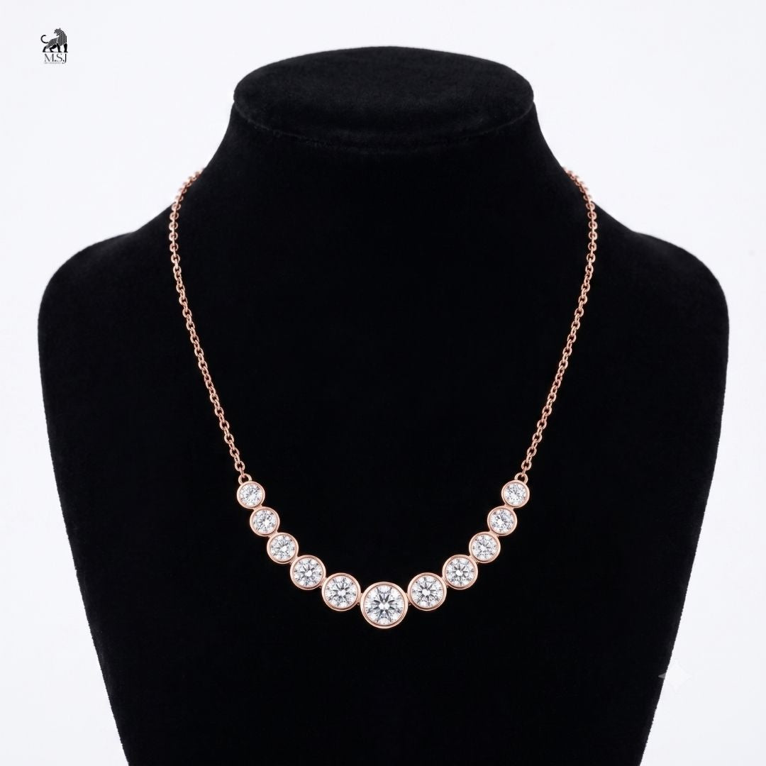 Celeste Graduated Bezel Diamond Necklace in rose gold