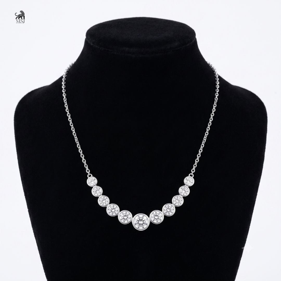 Celeste Graduated Bezel Diamond Necklace in white gold