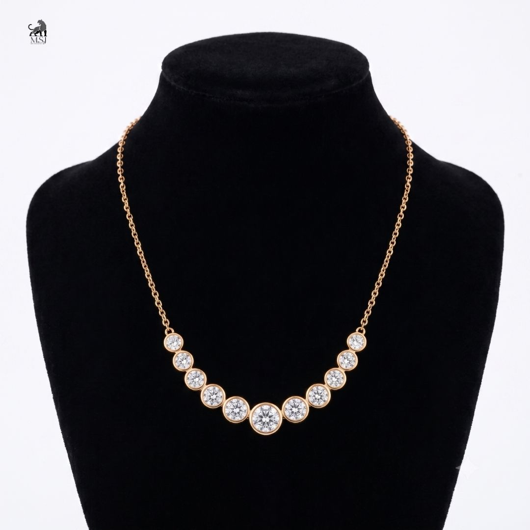 Celeste Graduated Bezel Diamond Necklace in yellow gold