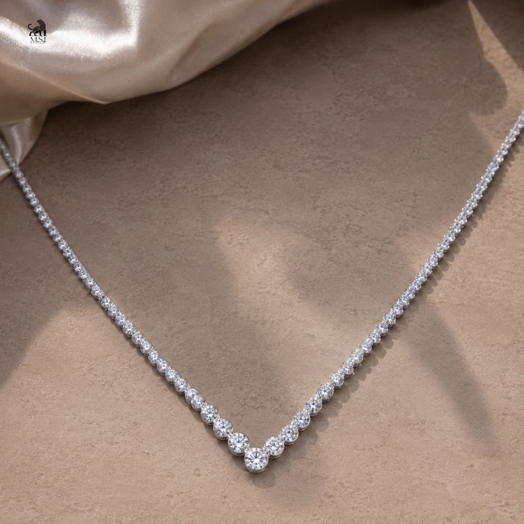 Vela Diamond V-Contour Necklace - lab-grown diamond necklace, styled product photo