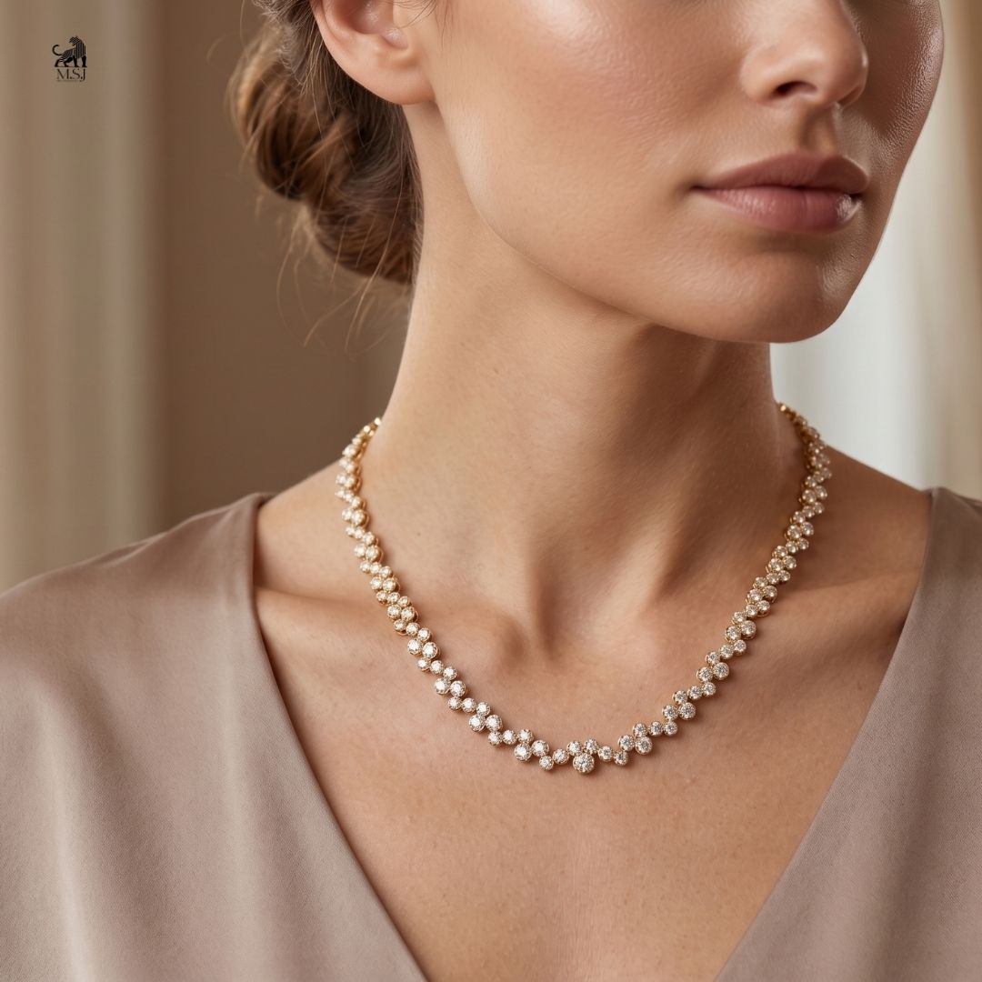 Elara Bloom Diamond Necklace worn around the neck