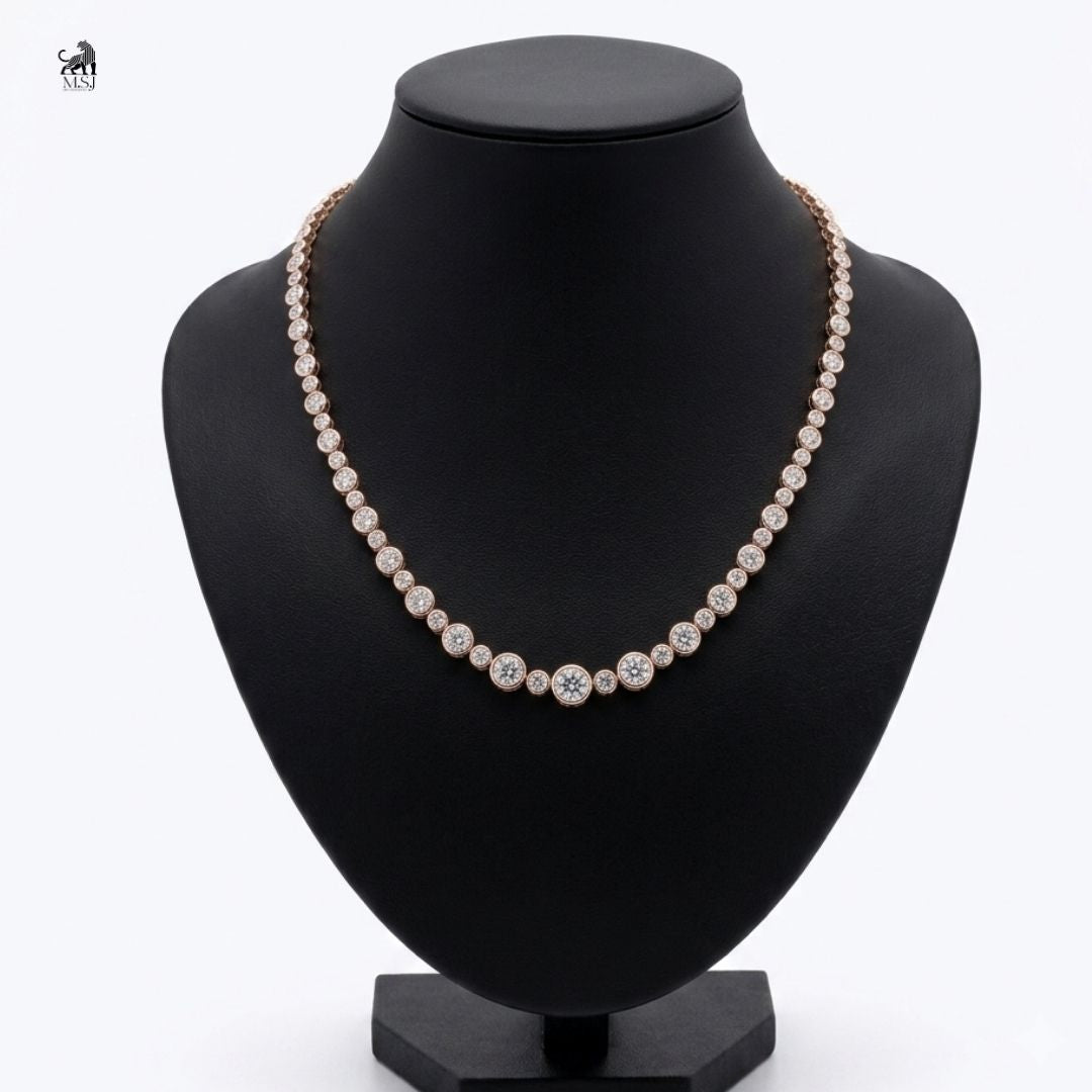 Luminara Graduated Halo Diamond Necklace in rose gold