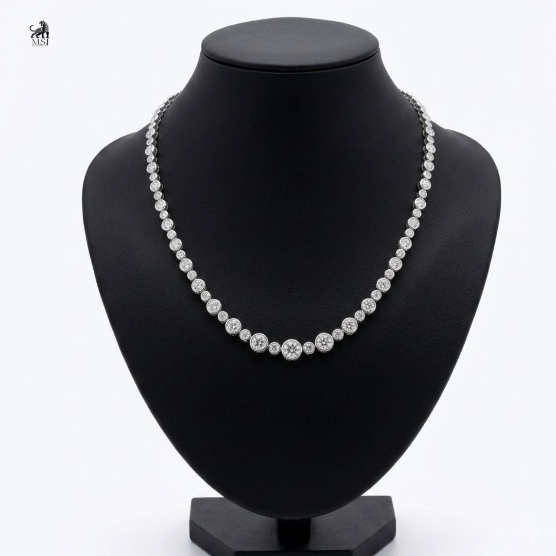 Luminara Graduated Halo Diamond Necklace in white gold