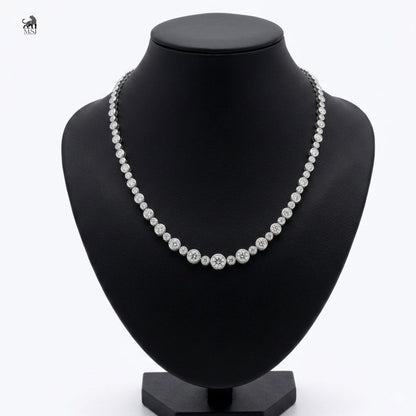 Luminara Graduated Halo Diamond Necklace in white gold