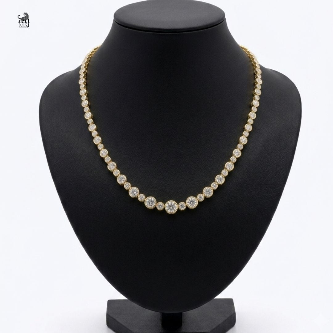 Luminara Graduated Halo Diamond Necklace in yellow gold