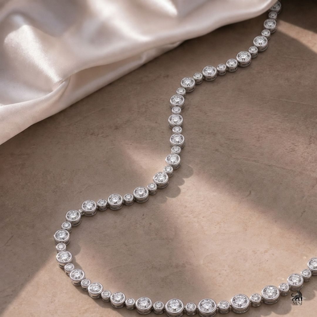 Luminara Graduated Halo Diamond Necklace - lab-grown diamond necklace, styled product photo