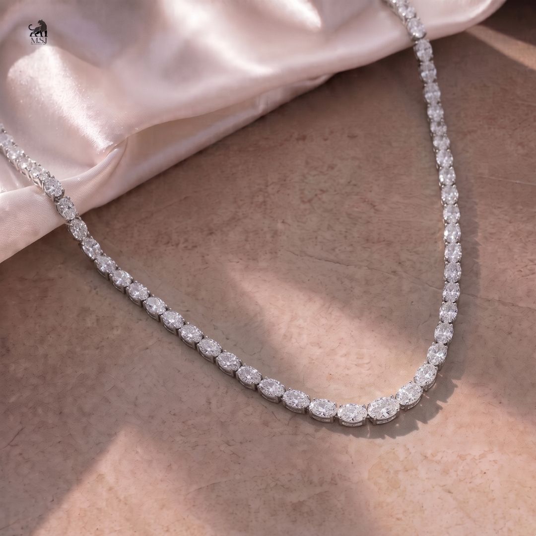 Élan Oval Diamond Riviera Necklace - lab-grown diamond necklace, styled product photo
