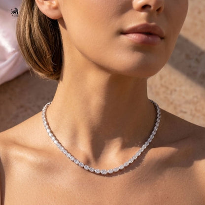 Élan Oval Diamond Riviera Necklace worn around the neck