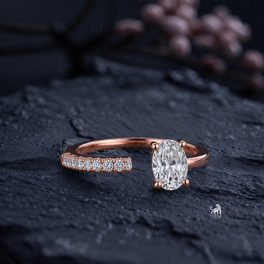 The Meridian Open Oval Ring - lab-grown diamond ring, styled product photo