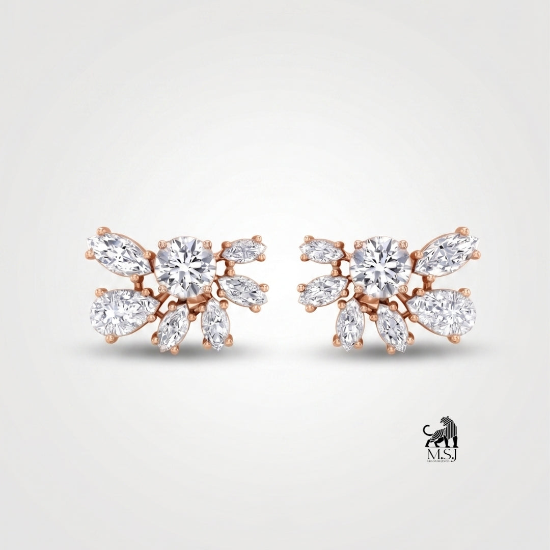 Celestial Bloom Diamond Statement Stud Earrings