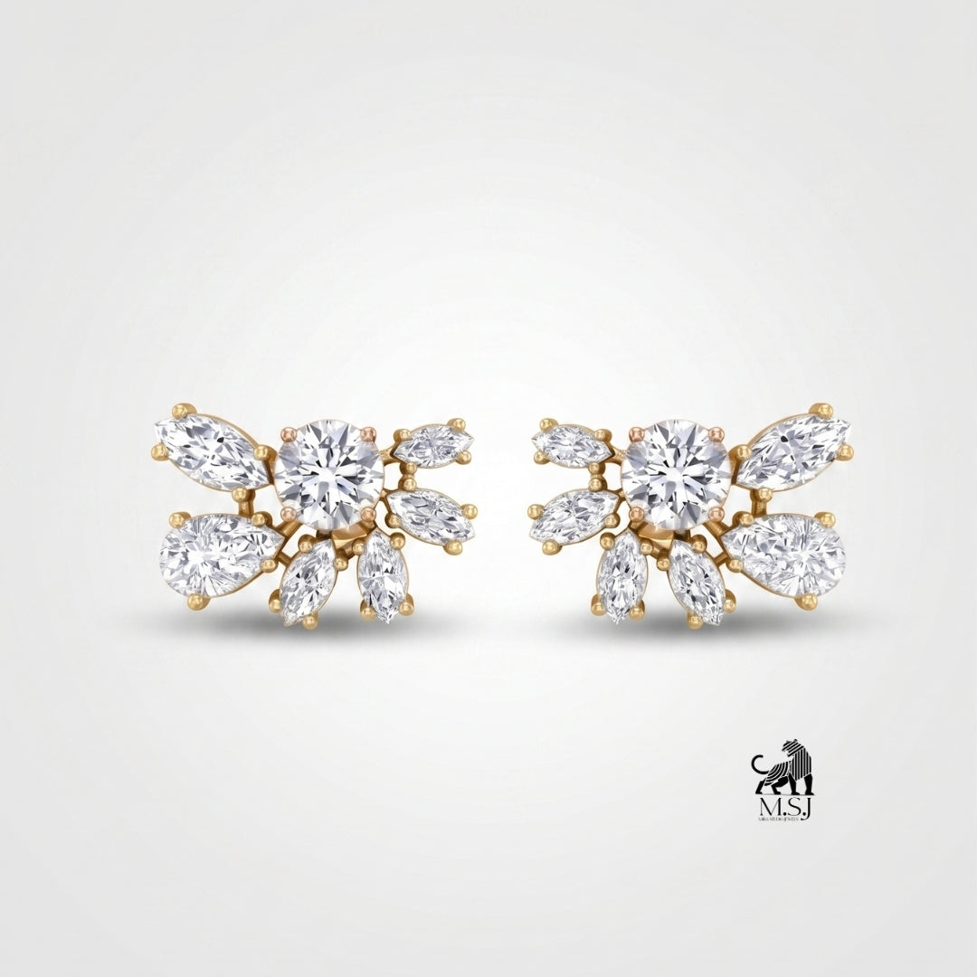 Celestial Bloom Diamond Statement Stud Earrings