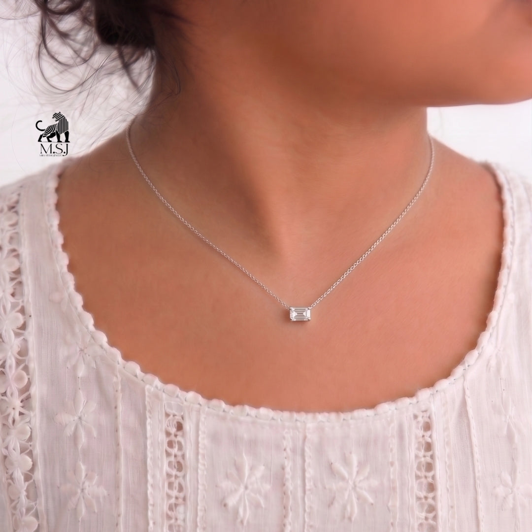 Emerald-Cut Solitaire Diamond Necklace