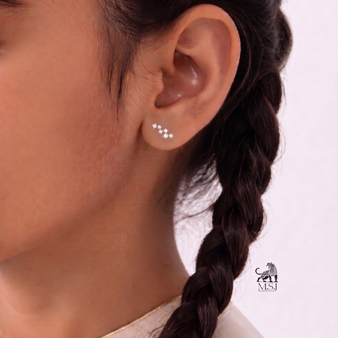 Celestial Diamond Ear Climber Stud Earrings