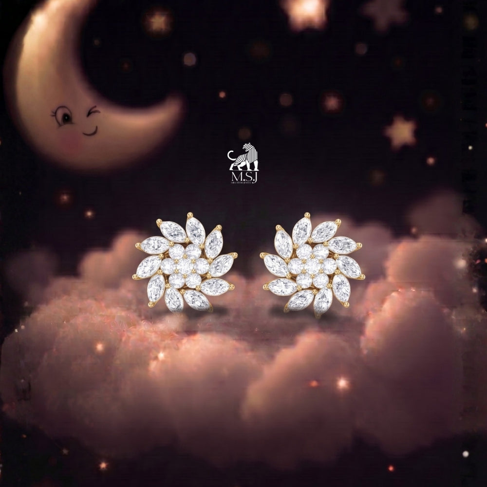 Blooming Marquise Diamond Cluster Stud Earrings