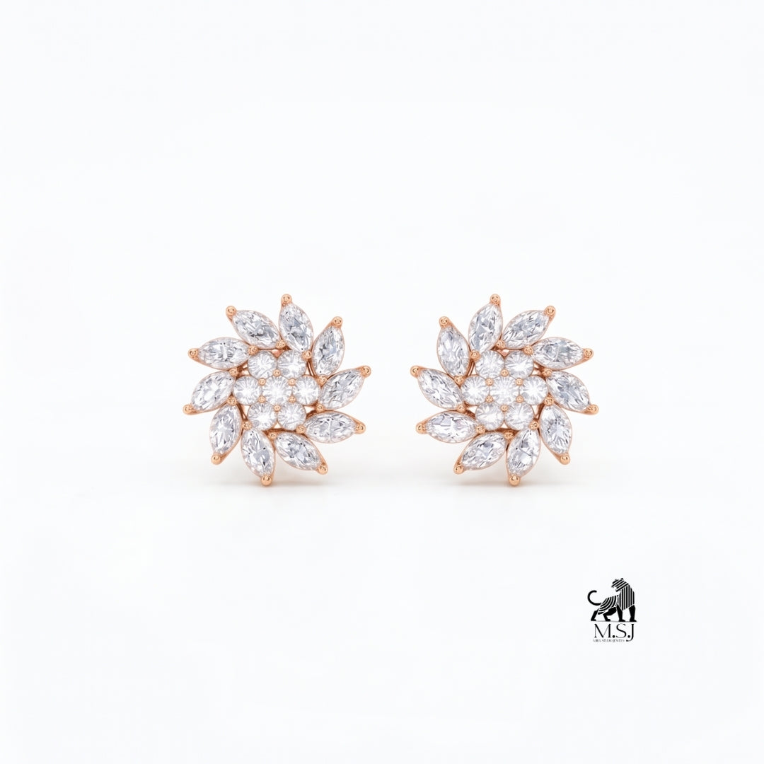 Blooming Marquise Diamond Cluster Stud Earrings