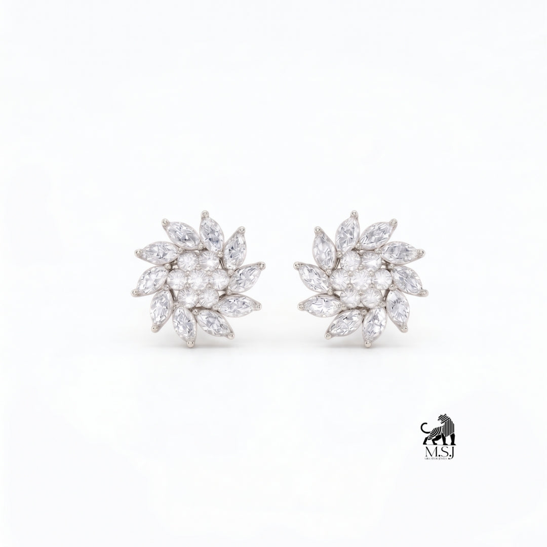 Blooming Marquise Diamond Cluster Stud Earrings