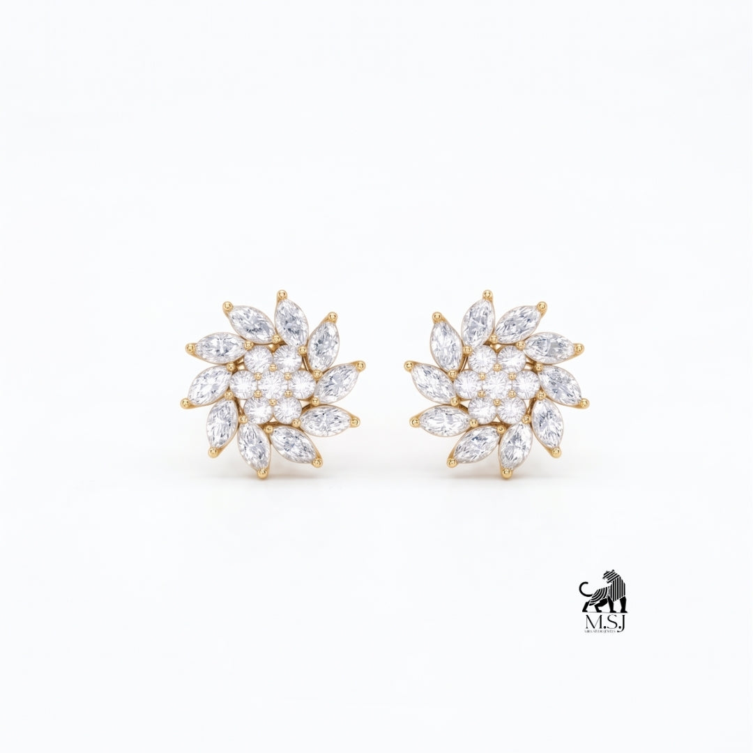 Blooming Marquise Diamond Cluster Stud Earrings
