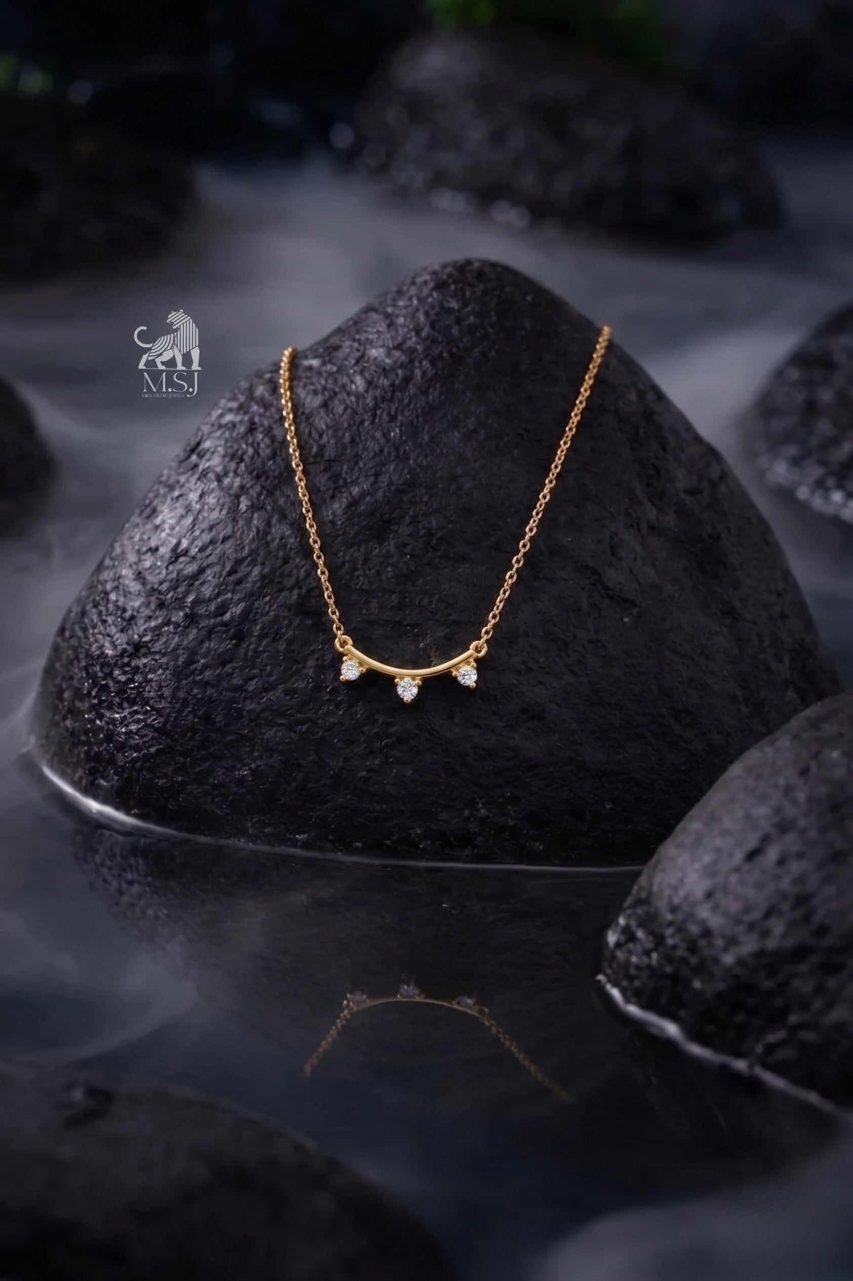 Aveline Trio Diamond Curve Necklace - lab-grown diamond necklace, styled product photo