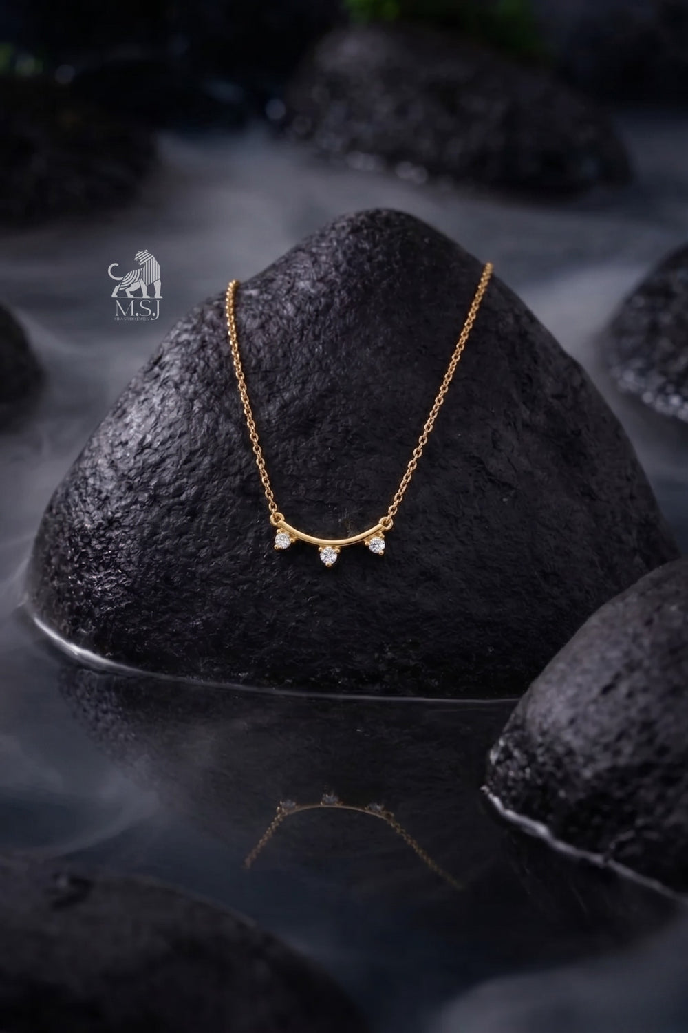 Aveline Trio Diamond Curve Necklace - lab-grown diamond necklace, styled product photo