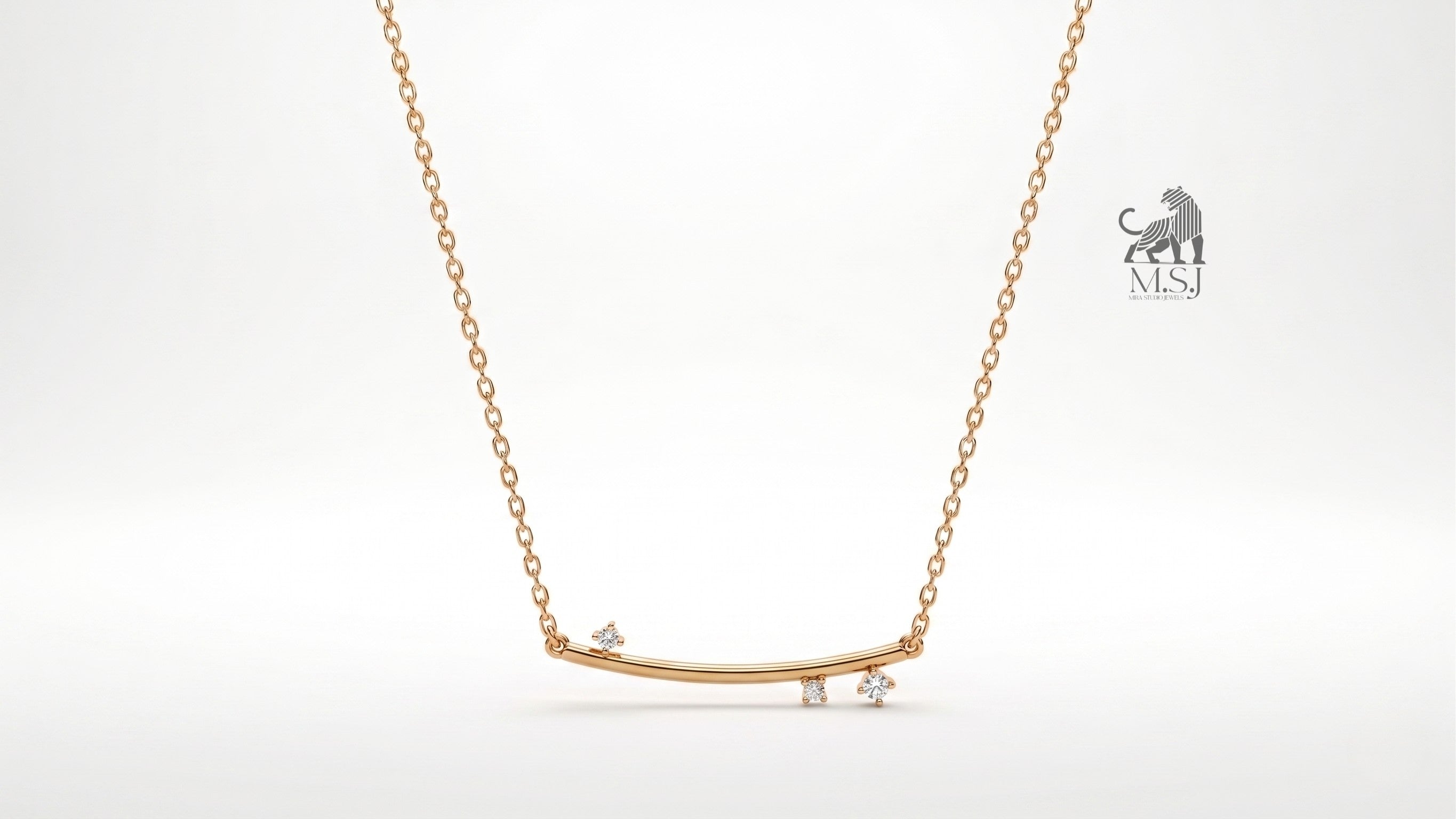 The Celeste Arc Diamond Bar Necklace in yellow gold