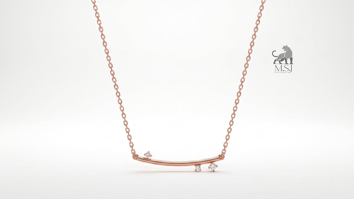 The Celeste Arc Diamond Bar Necklace in rose gold