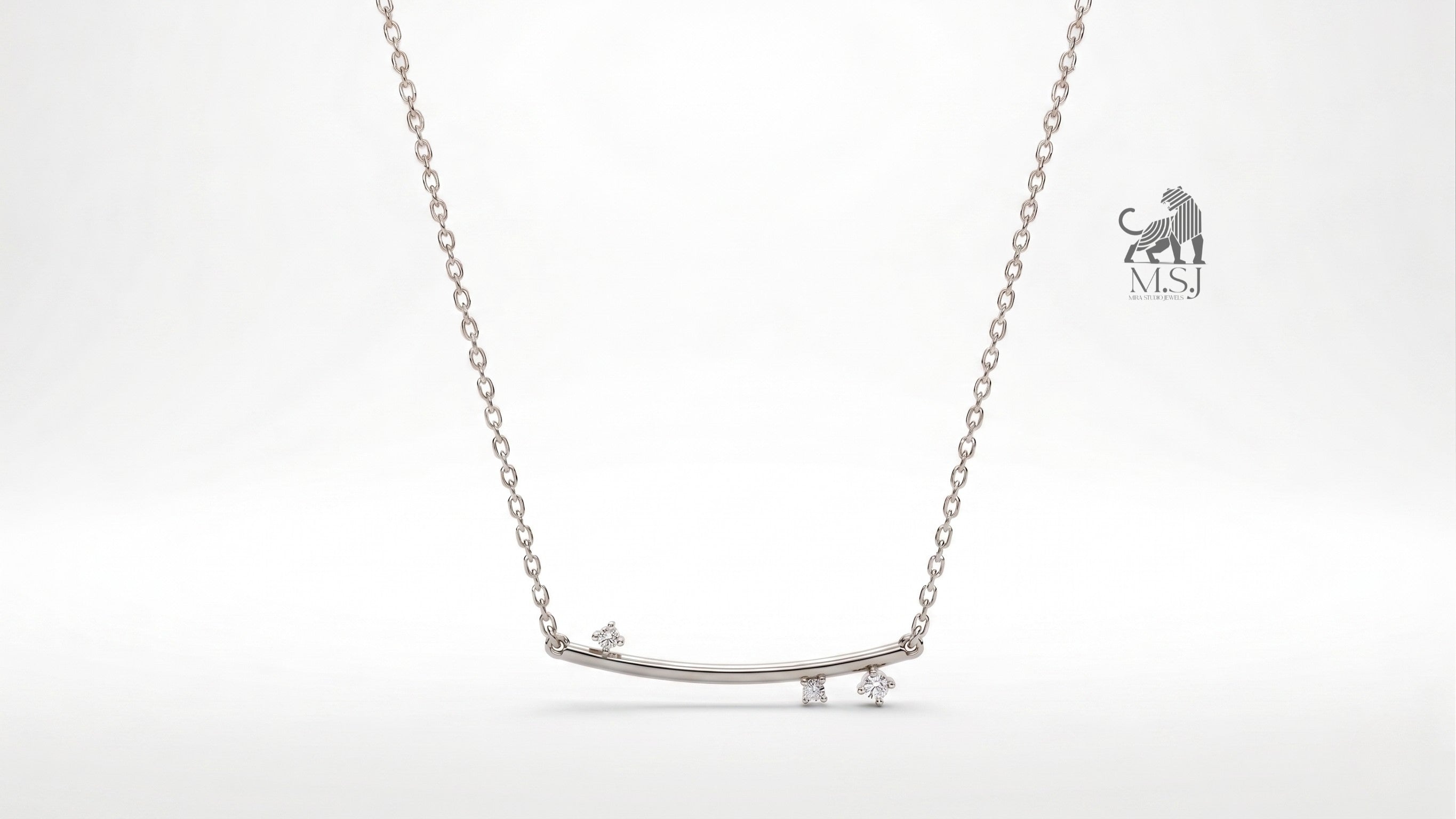 The Celeste Arc Diamond Bar Necklace in white gold