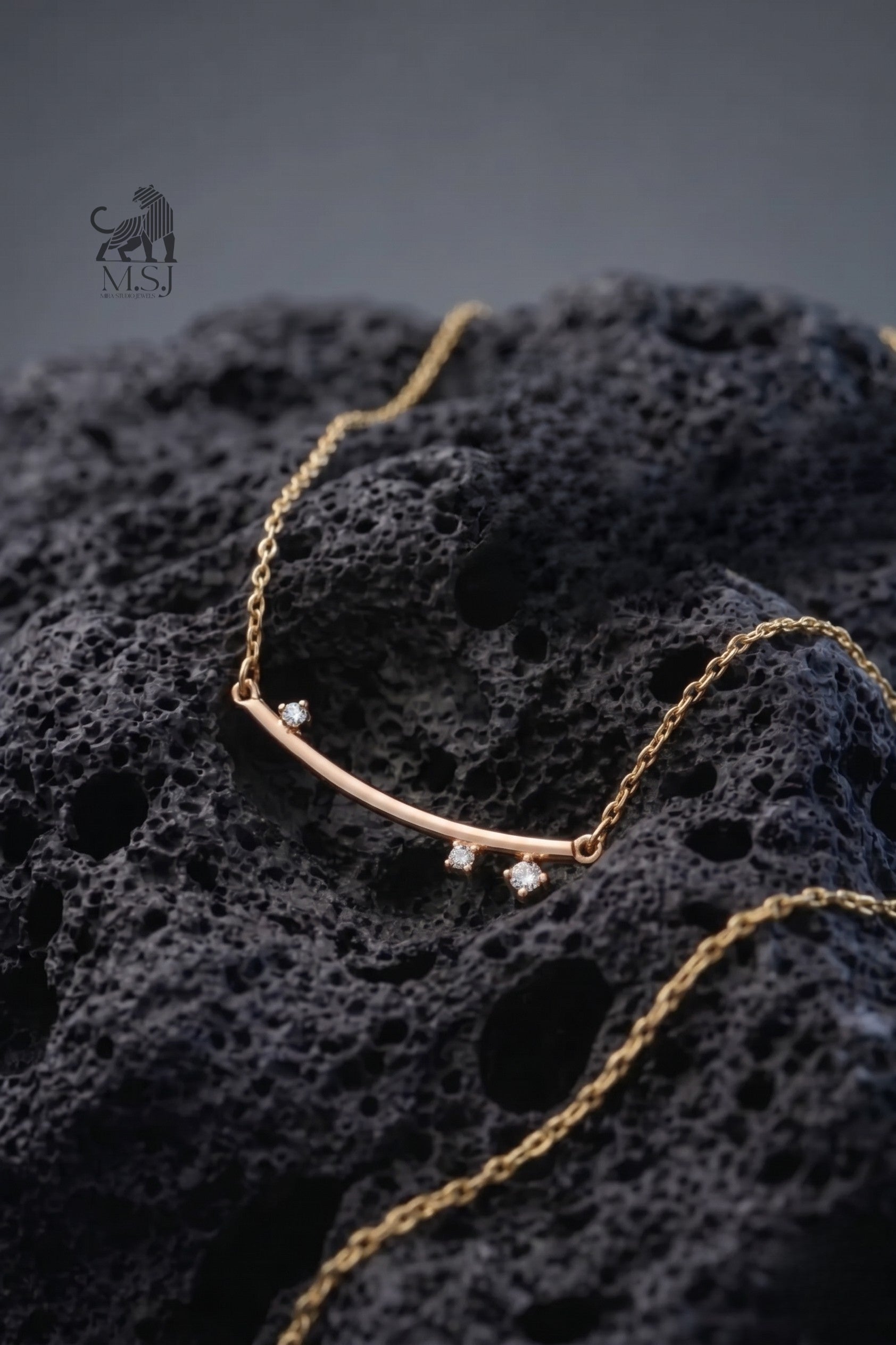 The Celeste Arc Diamond Bar Necklace - lab-grown diamond necklace, styled product photo
