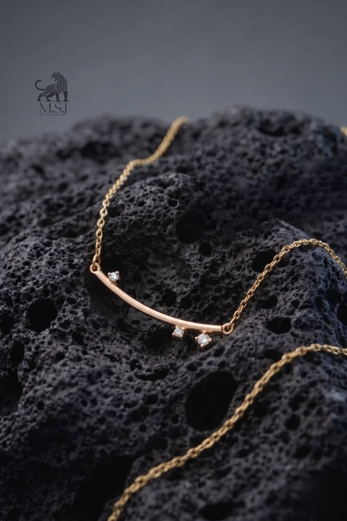 The Celeste Arc Diamond Bar Necklace - lab-grown diamond necklace, styled product photo