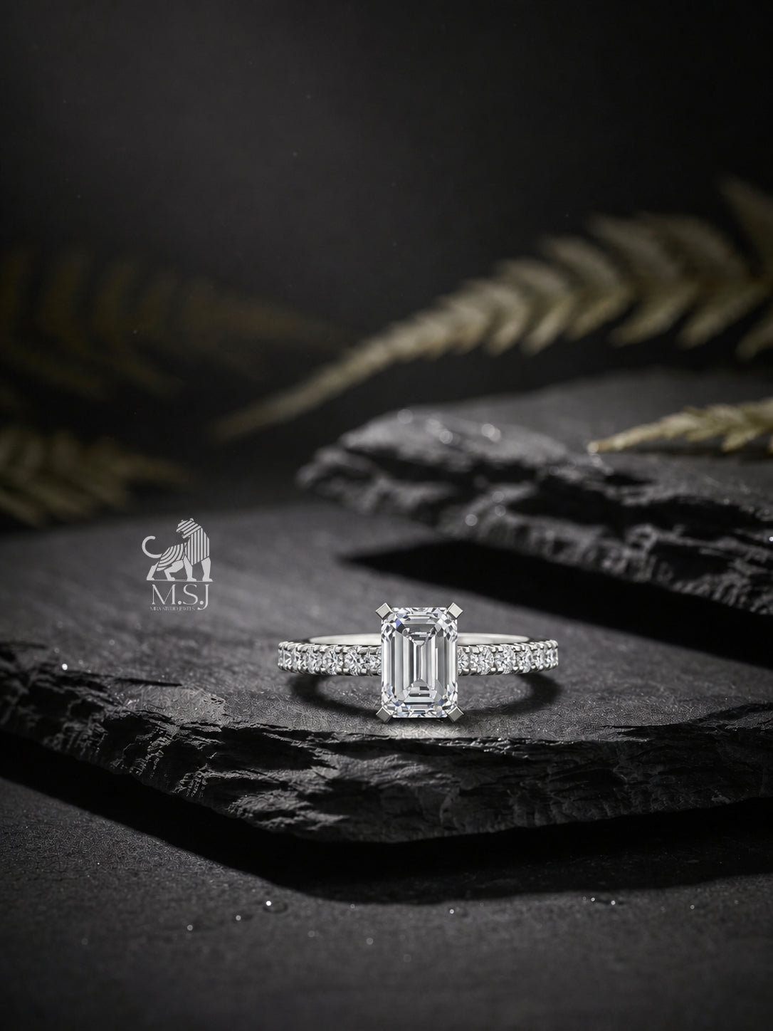 The Emerald Radiance Solitaire Ring - lab-grown diamond ring, styled product photo