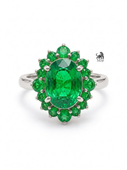 Emerald Halo Oval-Cut Gemstone Statement Ring