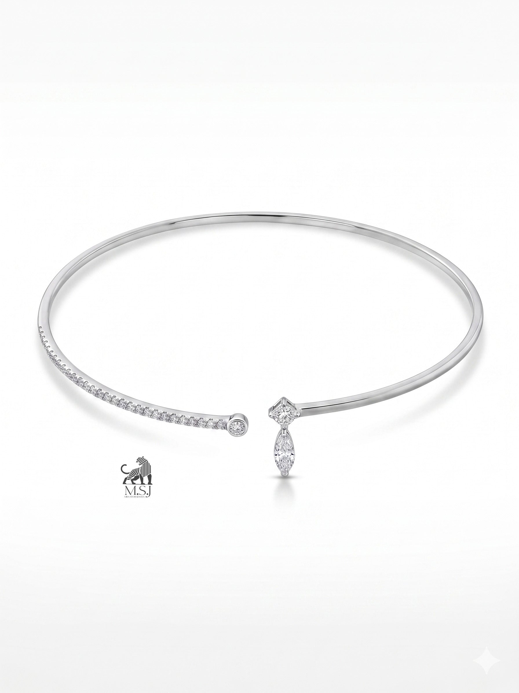 The Aurelia Asymmetric Diamond Open Necklace in white gold