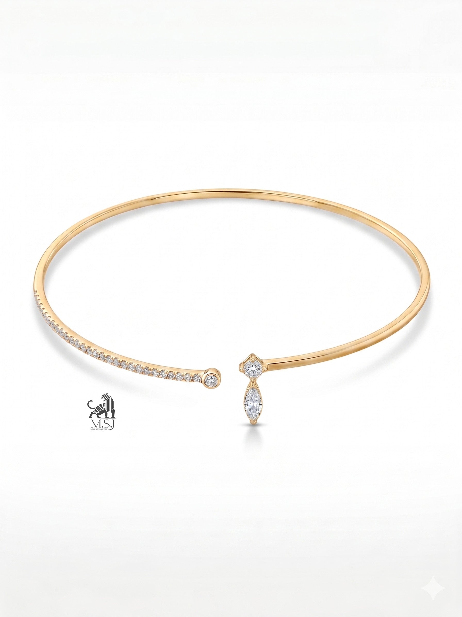 The Aurelia Asymmetric Diamond Open Necklace in yellow gold