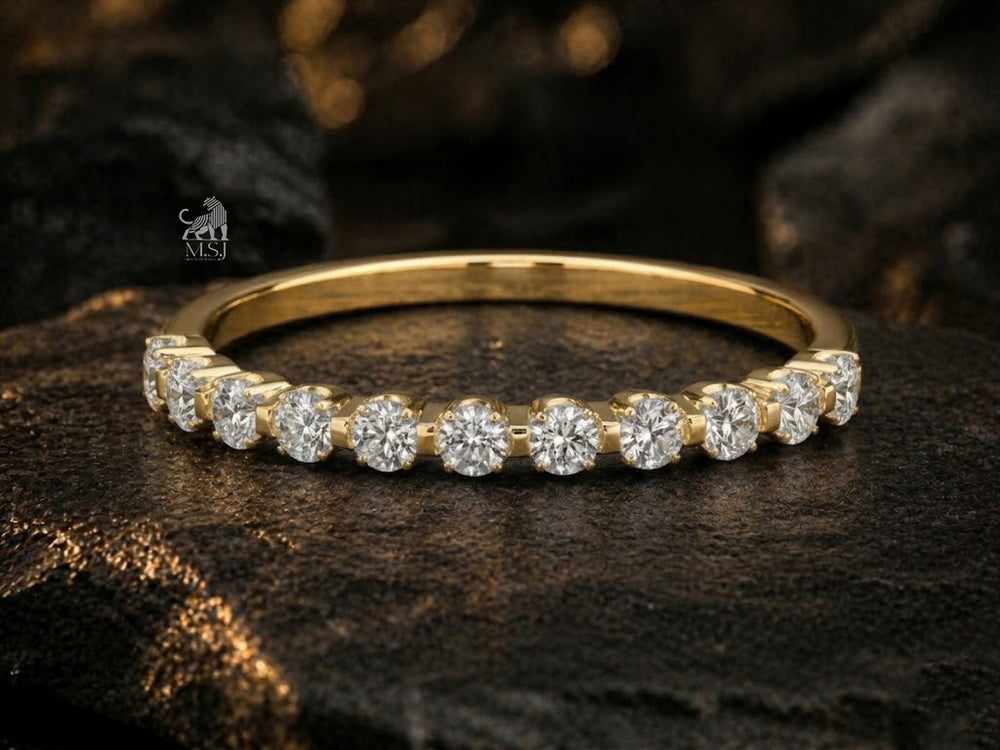 The Celeste Round Diamond Half Eternity Band - lab-grown diamond ring, styled product photo