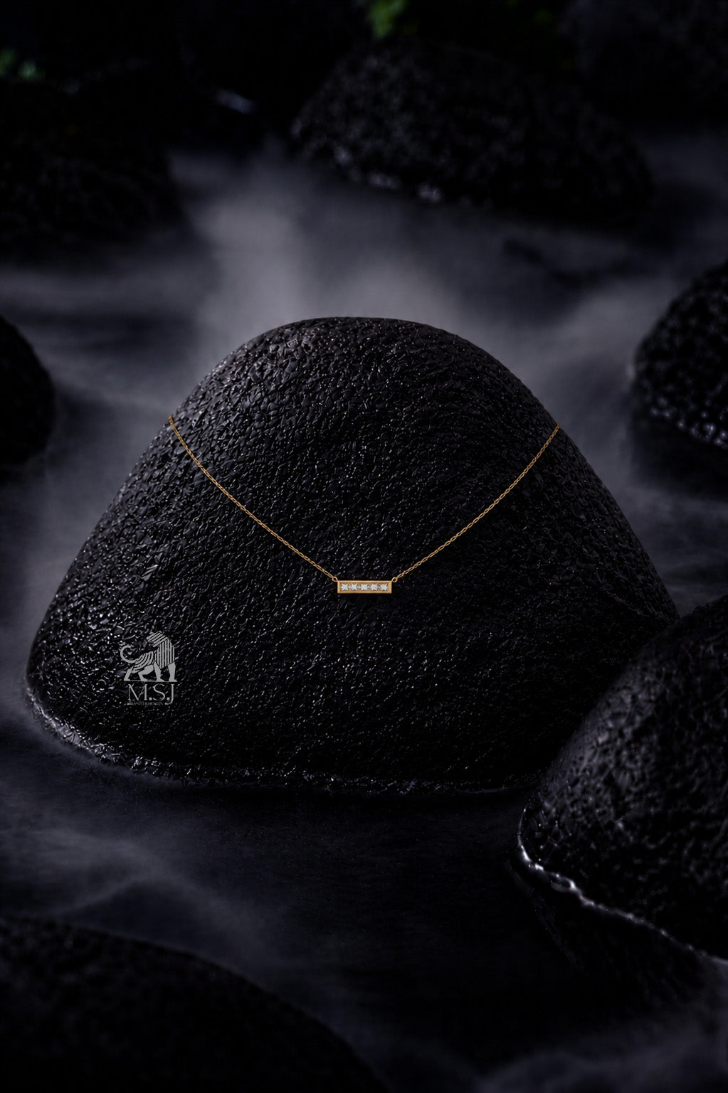 The Élan Baguette Bar Diamond Necklace - lab-grown diamond necklace, styled product photo