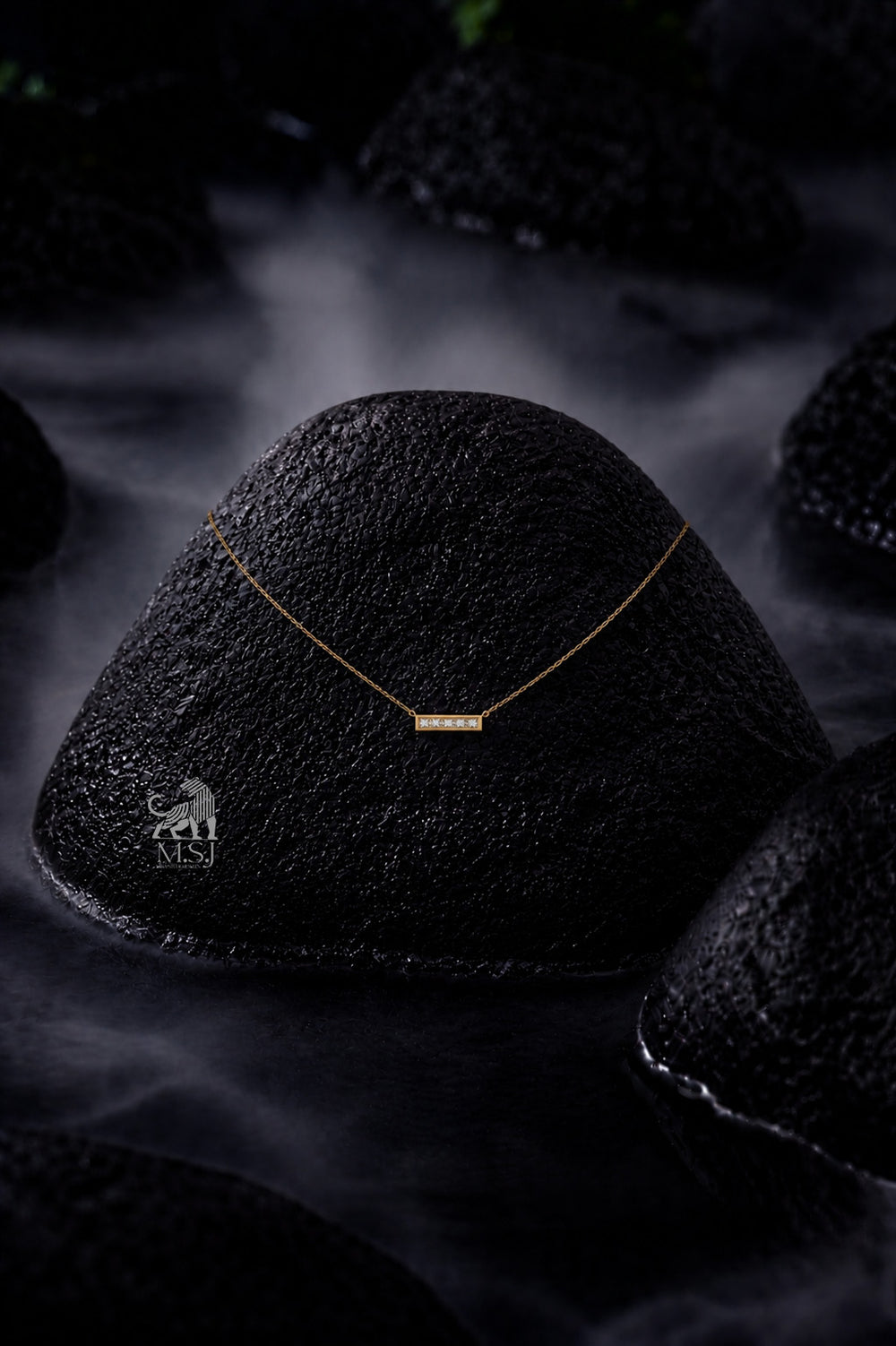 The Élan Baguette Bar Diamond Necklace - lab-grown diamond necklace, styled product photo