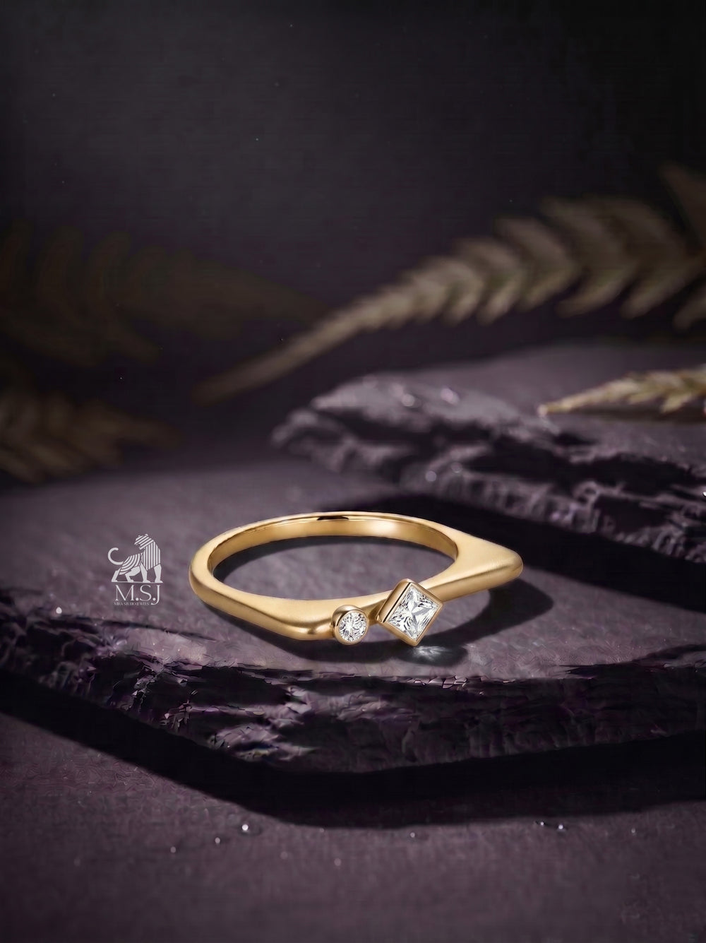 The Duo Gleam Geometric Diamond Ring - lab-grown diamond ring, styled product photo