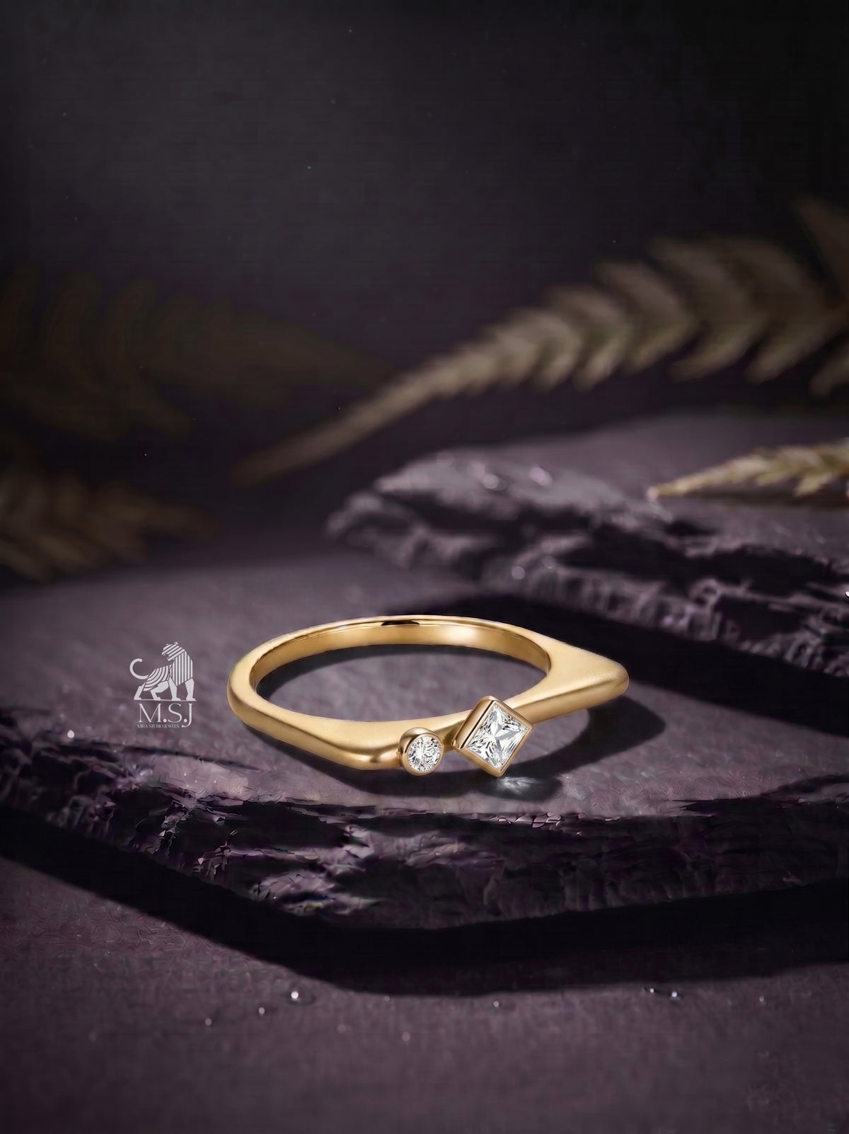 The Duo Gleam Geometric Diamond Ring - lab-grown diamond ring, styled product photo