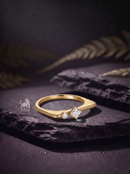 The Duo Gleam Geometric Diamond Ring - lab-grown diamond ring, styled product photo