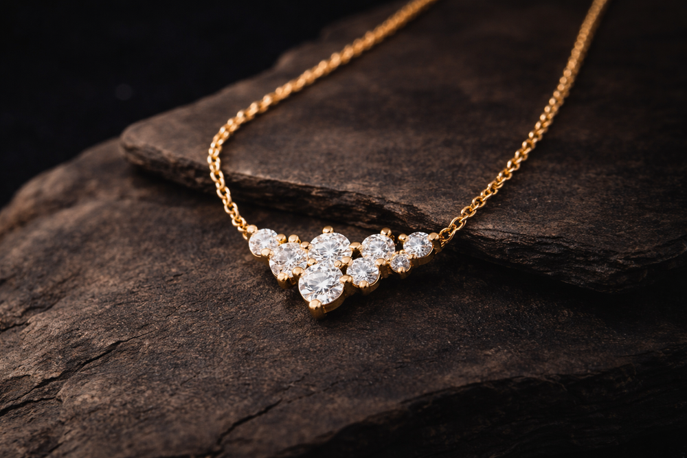 Celestia Diamond Cluster Bar Necklace