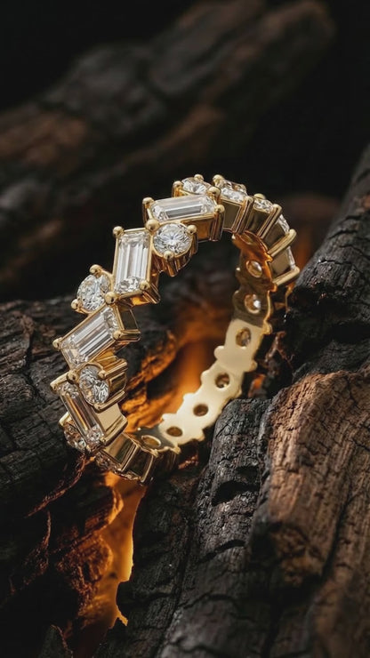 Alternating Round & Baguette Zig-Zag Eternity Band
